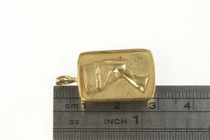 14K Queen Nefertiti Ornate Squared Repousse Pendant Yellow Gold