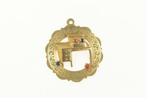 14K 1960's Retro Desk Typewriter Author Writer Charm/Pendant Yellow Gold