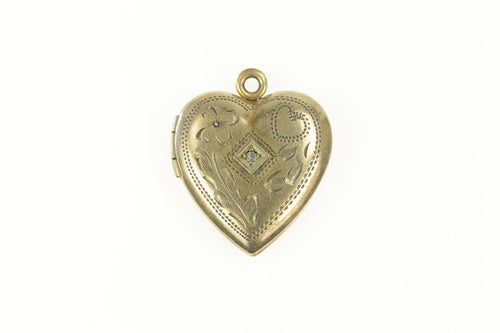 Gold Filled Victorian Engraved Diamond Heart Locket Pendant