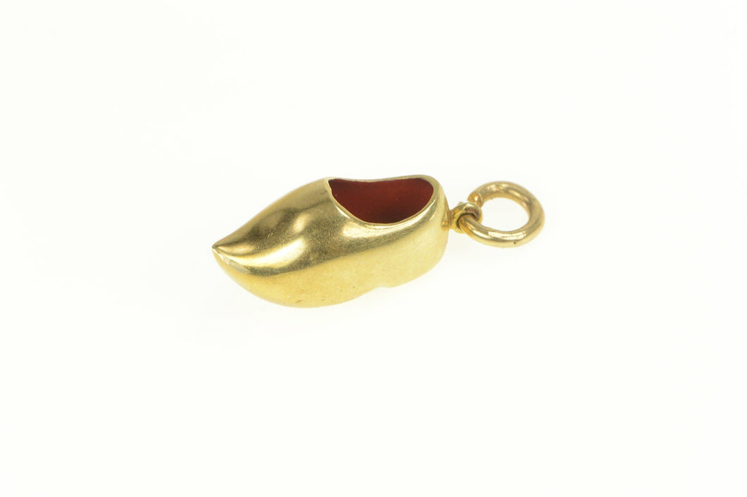 14K 3D Dutch Clog Red Enamel Lined Shoe Charm/Pendant Yellow Gold