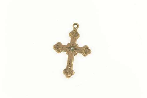 Gold Filled Victorian Seed Pearl Cross Christian Faith Pendant