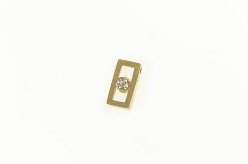 14K Diamond Inset Square Simple Statement Slide Pendant Yellow Gold