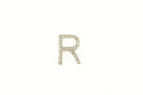 10K Diamond Encrusted R Monogram Initial Letter Pendant White Gold
