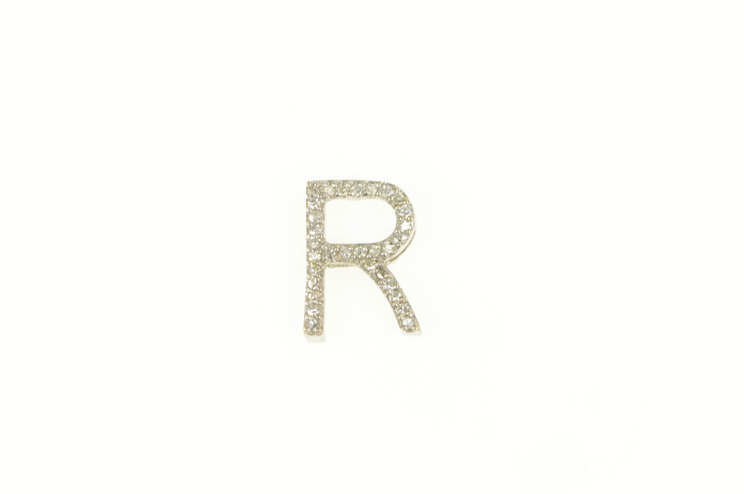 10K Diamond Encrusted R Monogram Initial Letter Pendant White Gold