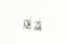 Load image into Gallery viewer, 14K Emerald Cut Aquamarine Solitaire Stud Earrings White Gold