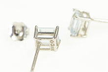 Load image into Gallery viewer, 14K Emerald Cut Aquamarine Solitaire Stud Earrings White Gold