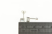 Load image into Gallery viewer, 14K Emerald Cut Aquamarine Solitaire Stud Earrings White Gold