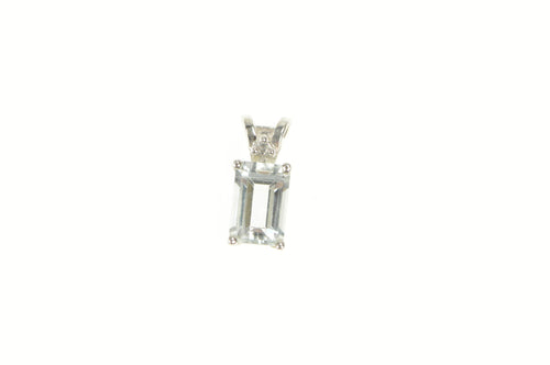 14K Emerald Cut Aquamarine Solitaire Simple Pendant White Gold