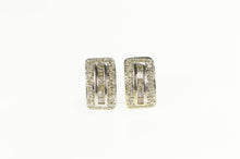 Load image into Gallery viewer, 10K Squared Princess Diamond Halo Curved Stud Earrings White Gold