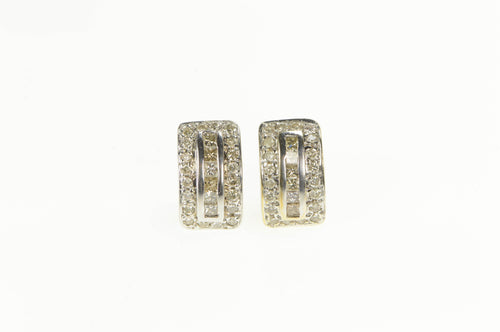 10K Squared Princess Diamond Halo Curved Stud Earrings White Gold