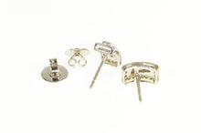 Load image into Gallery viewer, 10K Squared Princess Diamond Halo Curved Stud Earrings White Gold