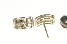 Load image into Gallery viewer, 10K Squared Princess Diamond Halo Curved Stud Earrings White Gold