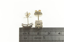 Load image into Gallery viewer, 10K Squared Princess Diamond Halo Curved Stud Earrings White Gold