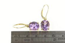 Load image into Gallery viewer, 14K Retro Oval Amethyst Dangle Drop Statement Earrings Yellow Gold