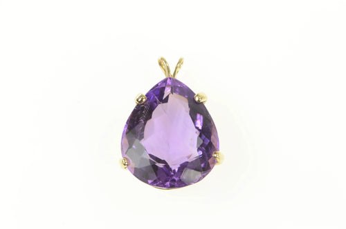 14K Pear Amethyst Solitaire Classic Statement Pendant Yellow Gold