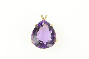 14K Pear Amethyst Solitaire Classic Statement Pendant Yellow Gold
