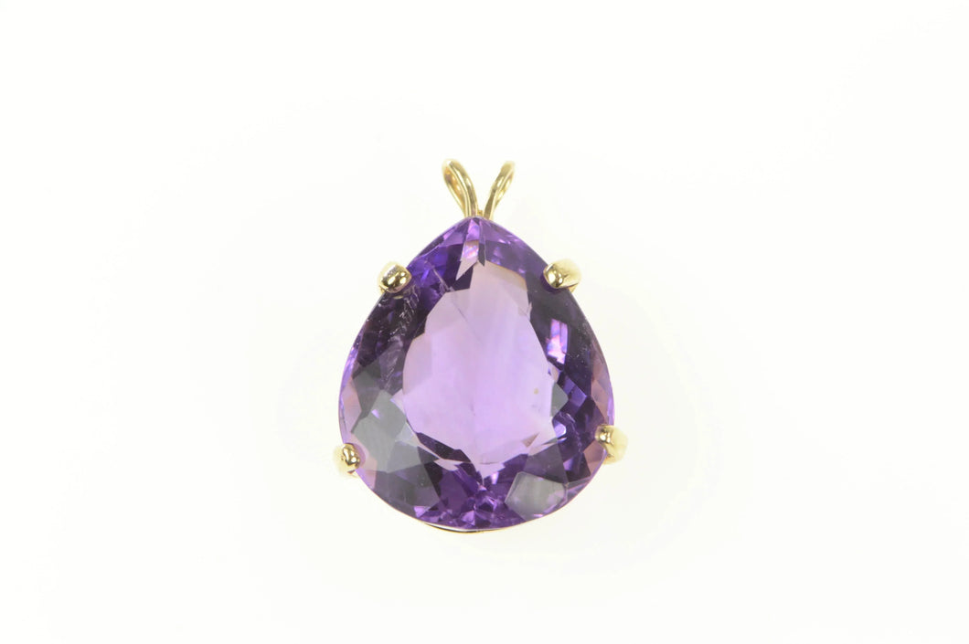 14K Pear Amethyst Solitaire Classic Statement Pendant Yellow Gold