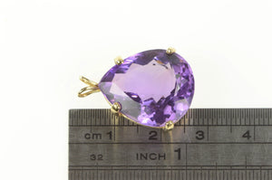 14K Pear Amethyst Solitaire Classic Statement Pendant Yellow Gold