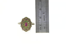 Load image into Gallery viewer, Sterling Silver Retro Domed Two Tone Ruby Emerald Cocktail Ring