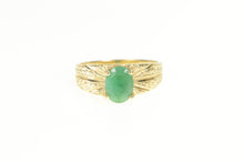 Load image into Gallery viewer, 10K Oval Natural Emerald Grooved Engagement Ring Yellow Gold