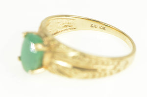 10K Oval Natural Emerald Grooved Engagement Ring Yellow Gold