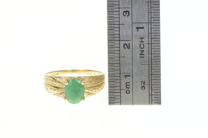 10K Oval Natural Emerald Grooved Engagement Ring Yellow Gold