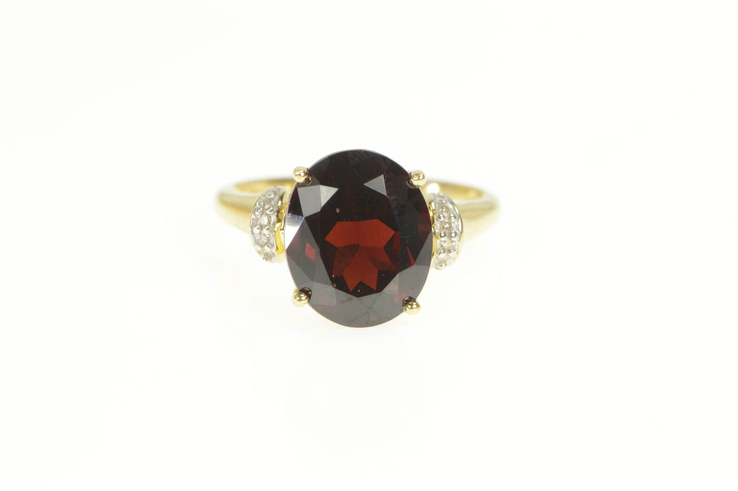 14K Oval Garnet Diamond Accent Cocktail Ring Yellow Gold