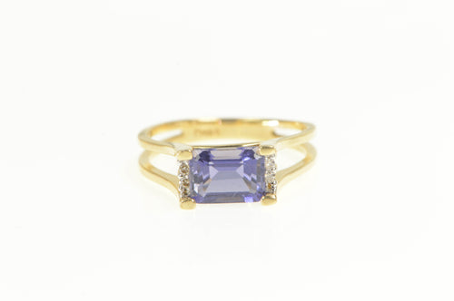 14K Emerald Cut Tanzanite Diamond Accent Ring Yellow Gold