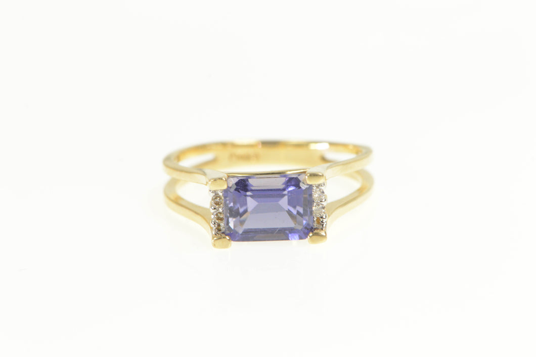 14K Emerald Cut Tanzanite Diamond Accent Ring Yellow Gold