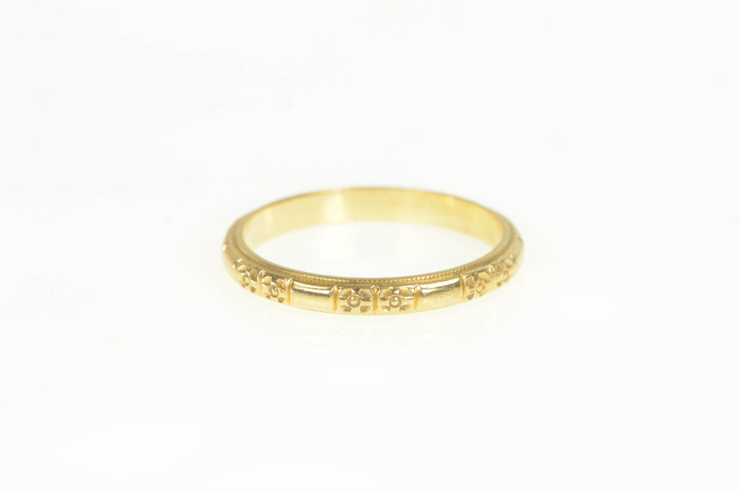 14K Ornate Blossom Pattern Wedding Band Ring Yellow Gold