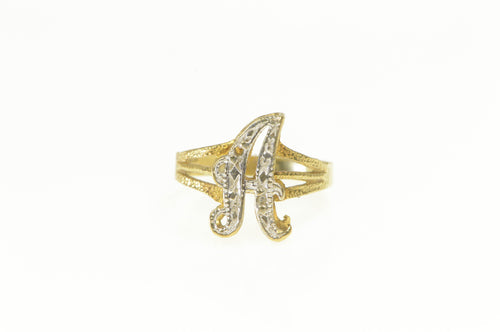 10K A Cursive Monogram Letter Diamond Accent Ring Yellow Gold