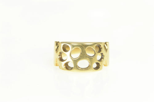 14K Squared Retro Geometric Pierced Swiss Cheese Ring Yellow Gold