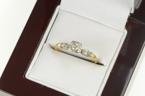 14K 1940's Classic Diamond Squared Promise Ring Yellow Gold