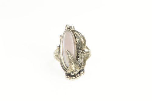 Sterling Silver Native American Mother of Pearl Feather Leaf Ring