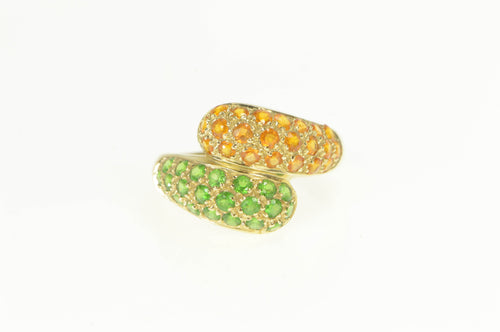14K Pave Domed Citrine Peridot Bypass Statement Ring Yellow Gold