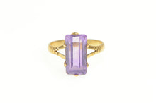 Load image into Gallery viewer, 14K Arts &amp; Crafts Emerald Cut Amethyst Statement Ring Yellow Gold