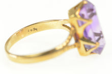 Load image into Gallery viewer, 14K Arts &amp; Crafts Emerald Cut Amethyst Statement Ring Yellow Gold