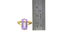 Load image into Gallery viewer, 14K Arts &amp; Crafts Emerald Cut Amethyst Statement Ring Yellow Gold