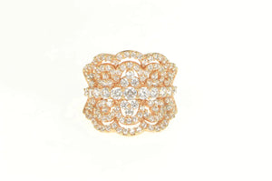 Sterling Silver Elaborate Scalloped CZ Encrusted Statement Ring