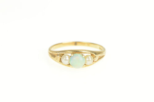 10K Pearl Opal Three Stone Statement Ring Yellow Gold