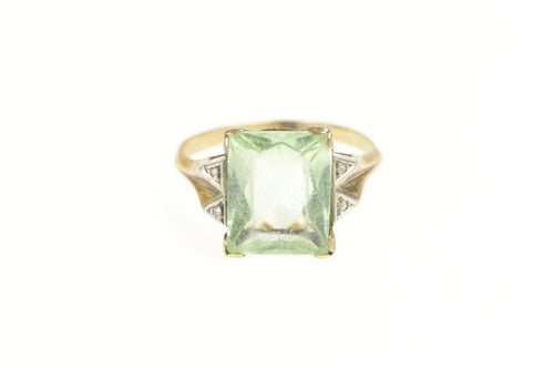 10K 1940's Brilliant Prasiolite Diamond Ornate Ring Yellow Gold