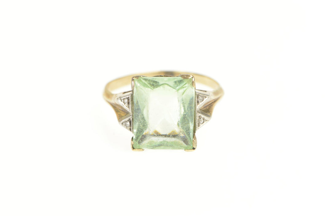 10K 1940's Brilliant Prasiolite Diamond Ornate Ring Yellow Gold