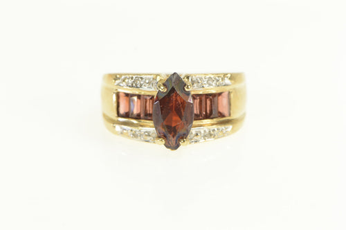 10K Marquise Garnet Diamond Accent Statement Ring Yellow Gold