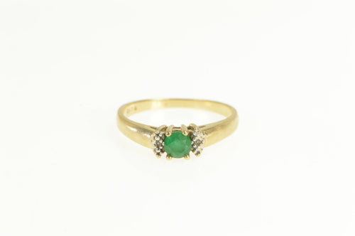 10K Round Syn. Emerald Classic Simple Ring Yellow Gold