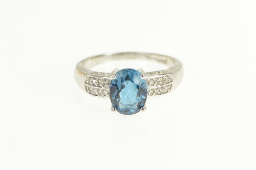 14K Oval London Blue Topaz Diamond Engagement Ring White Gold