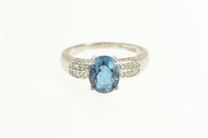 14K Oval London Blue Topaz Diamond Engagement Ring White Gold