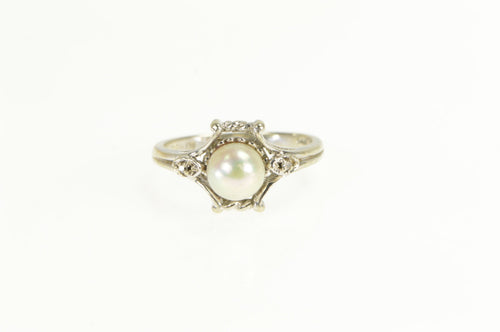 14K Pearl Diamond Accent Classic Statement Ring White Gold
