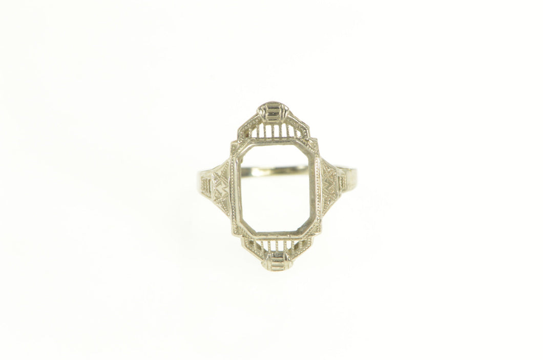 14K Art Deco Ornate Filigree Setting 9.25x7.75mm Ring White Gold