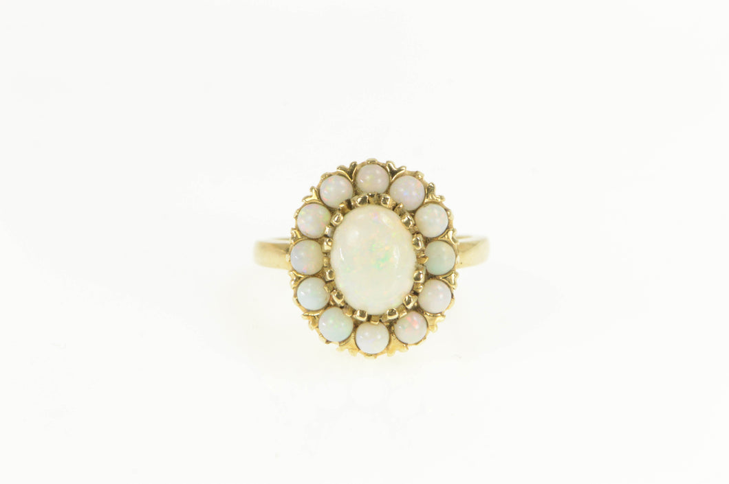 14K Victorian Oval Natural Opal Halo Cocktail Ring Yellow Gold