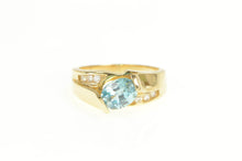 Load image into Gallery viewer, 14K Oval Blue Topaz Diamond Ornate Bypass Ring Yellow Gold